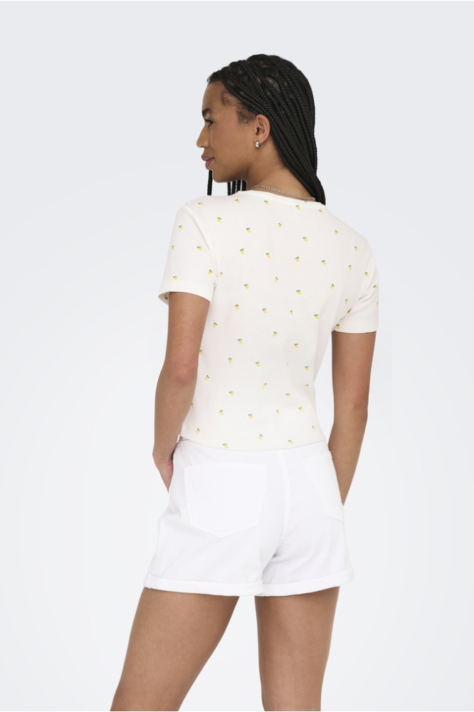 ONLFENJA LIFE SS AOP TOP JRS NOOS 15347986 CLOUD DANCER/LEMONS
